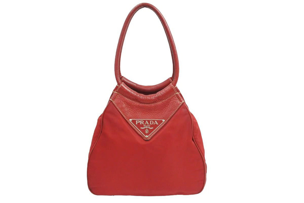Prada Handbag Hobo bag tote triangular plate red leather